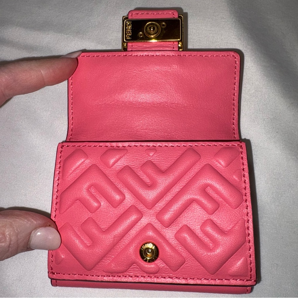 Fendi Baguette Micro Trifold Wallet FF Coral Salmon Pink Nappa Leather - Picture 4 of 15